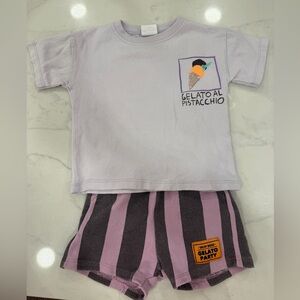 Zara Purple Al Pistacchio Stripe Ice “Gelato Party” Set 2t